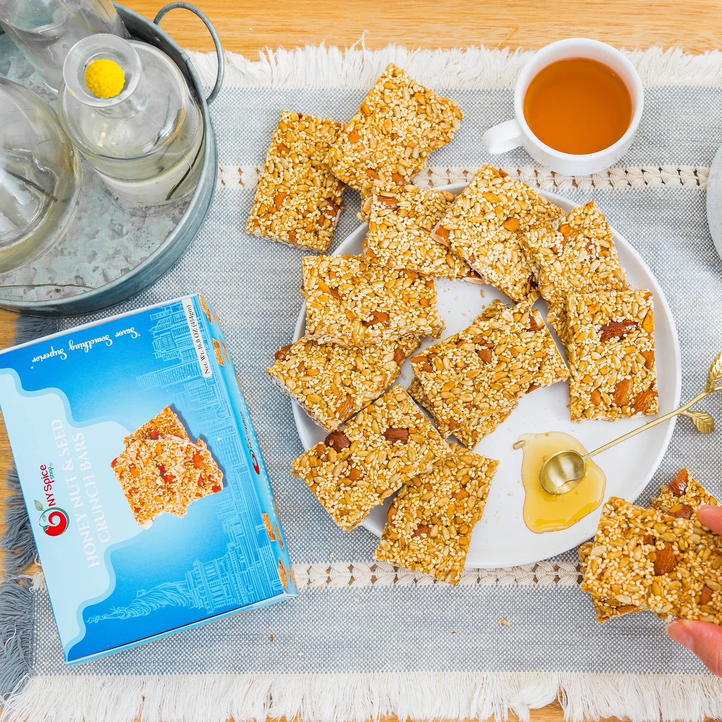 NY SPICE SHOP Honey Nut and Seed Crunch Bars – 1 Pound (16 oz.) Honey Sesame Brittle – Sesame Seed Candy – Sesame Seed Honey Bars – Great Snack & Crunchy Flavour