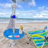 AMMSUN 13" Beach Umbrella Table Tray for Beach, Patio, Garden, Swimming Pool with Cup Holders, Snack Compartments Teal