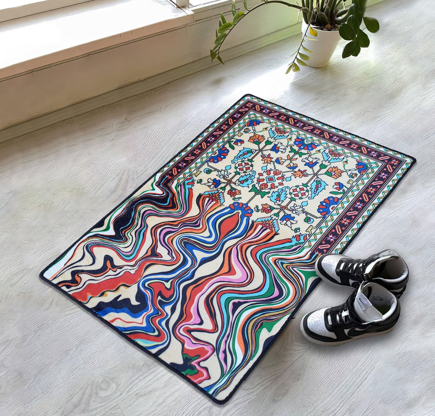Melting Rug 2x3 Oriental Design Melting Area Rug Machine Washable Traditional Carpet Nonslip Mat Scandinavian Melting Rug for Living Room Bedroom Kitchen Abstract Rug Fabric Surface