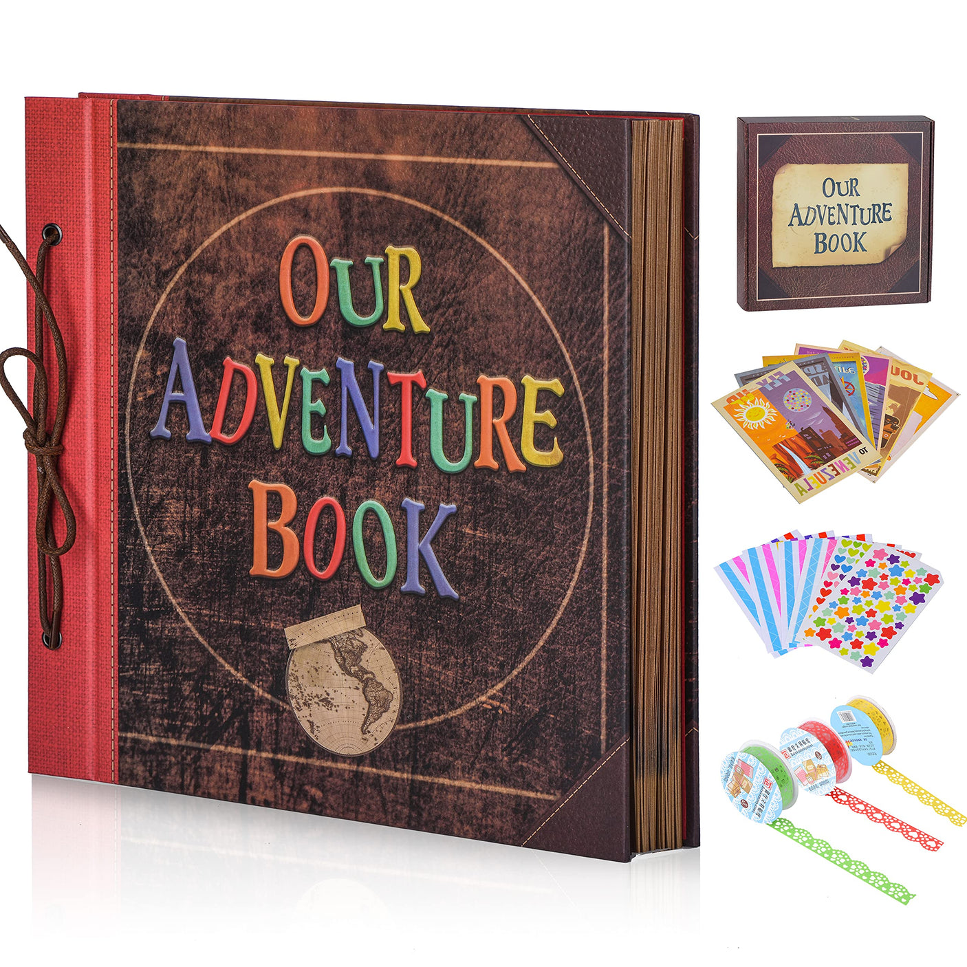 Scrapbook Photo Album,Our Adventure Book, Embossed Words Hard Cover Movie Up Travel Scrapbook for Anniversary, Wedding, Travelling, Baby Shower, etc (Adventure Book)