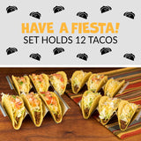 Nostalgia Taco Tuesday Heated Lazy Susan Taco Bar Serving Set for a Party with 4 Tortilla Holders, Fondue Pot for Burritos, Nachos, and Fajitas - 20 Oz. - Red