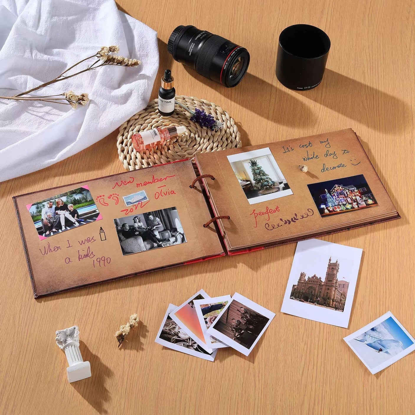 Scrapbook Photo Album,Our Adventure Book, Embossed Words Hard Cover Movie Up Travel Scrapbook for Anniversary, Wedding, Travelling, Baby Shower, etc (Adventure Book)