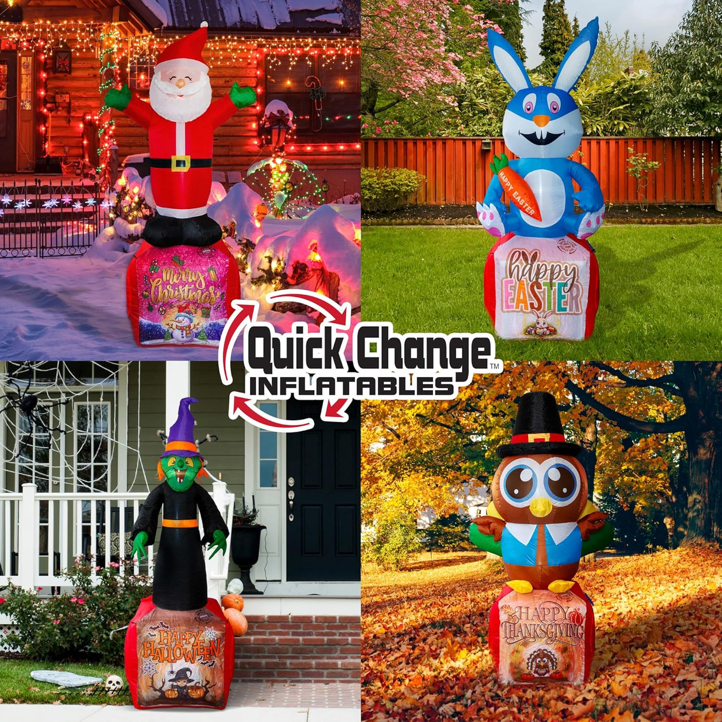 Inflatable 4-in-1 Holiday Yard Decoration – Easter, Halloween, Thanksgiving & Christmas with LED Lights, Built-in Blower, Compact Storage | Indoor & Outdoor Use, UL Certified