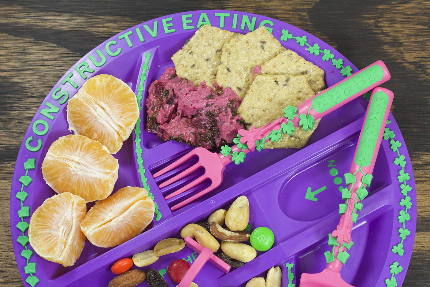 Constructive Eating Plate and Utensils Set - USA-Made Toddler Dinnerware with Divided Plates (Dinosaur)