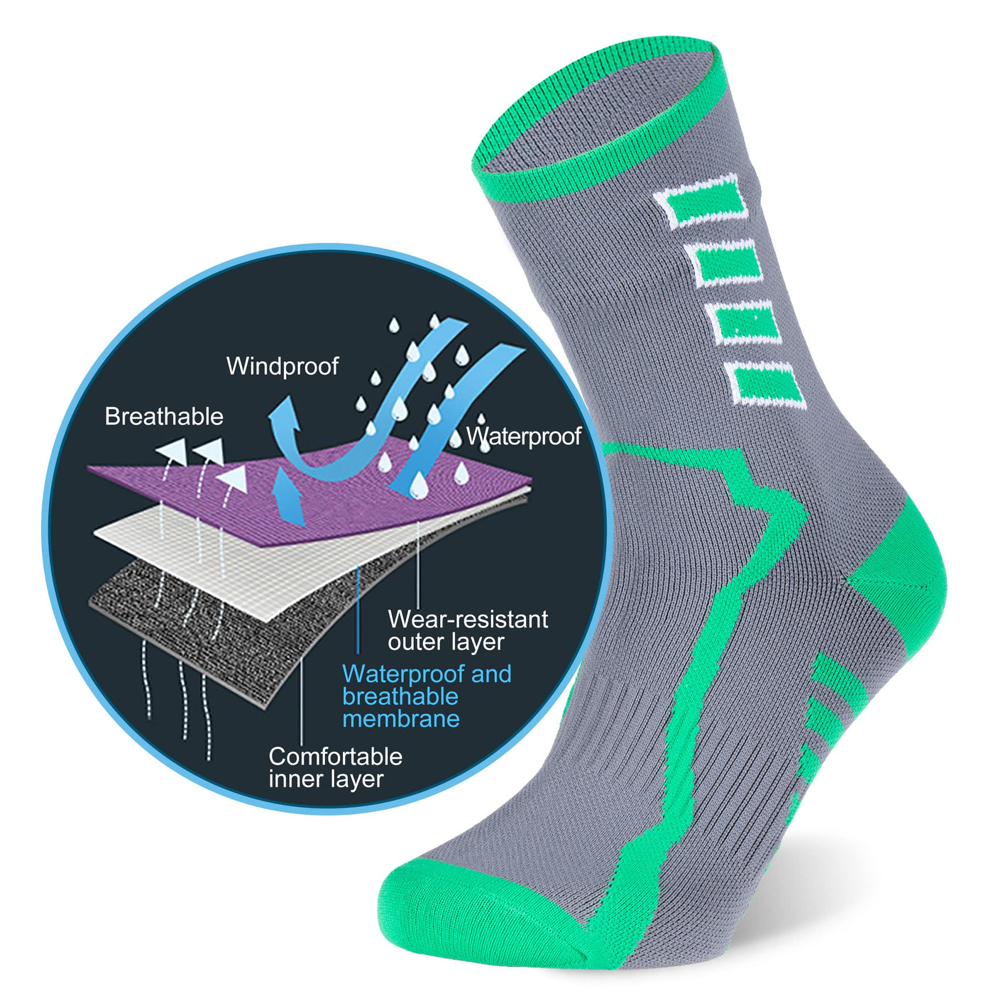 RANDY SUN Waterproof Socks, Unisex Hiking Wading Trail Running Kayaking Crew Socks