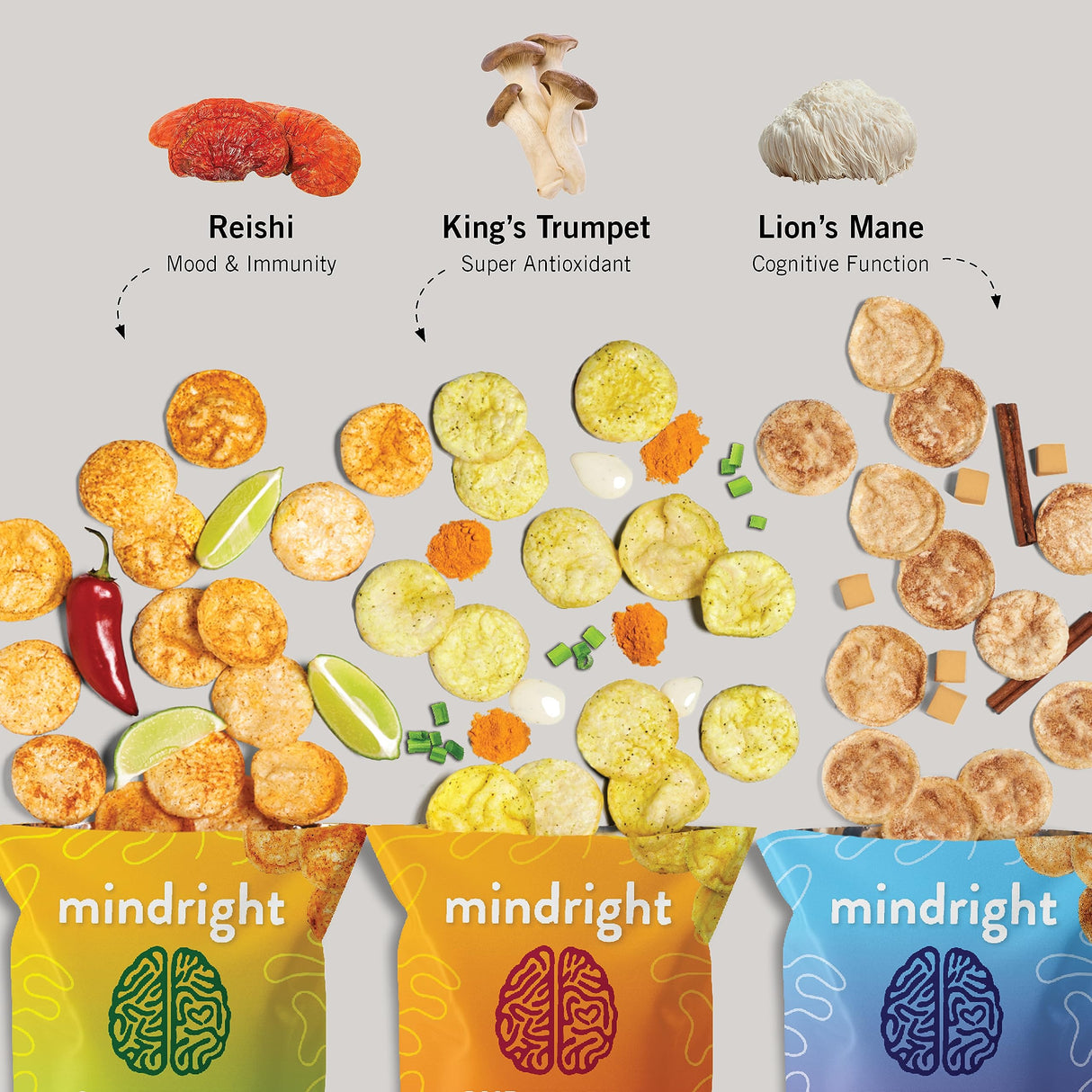 MINDRIGHT Superfood Vegan Nootropic Snack Popped Veggie Chips Variety Pack - Gluten Free Non-Gmo Grain Free - Brain Food Healthy Chips To Help Enhance Mood, Energy & Focus (4oz, 4 Pack)