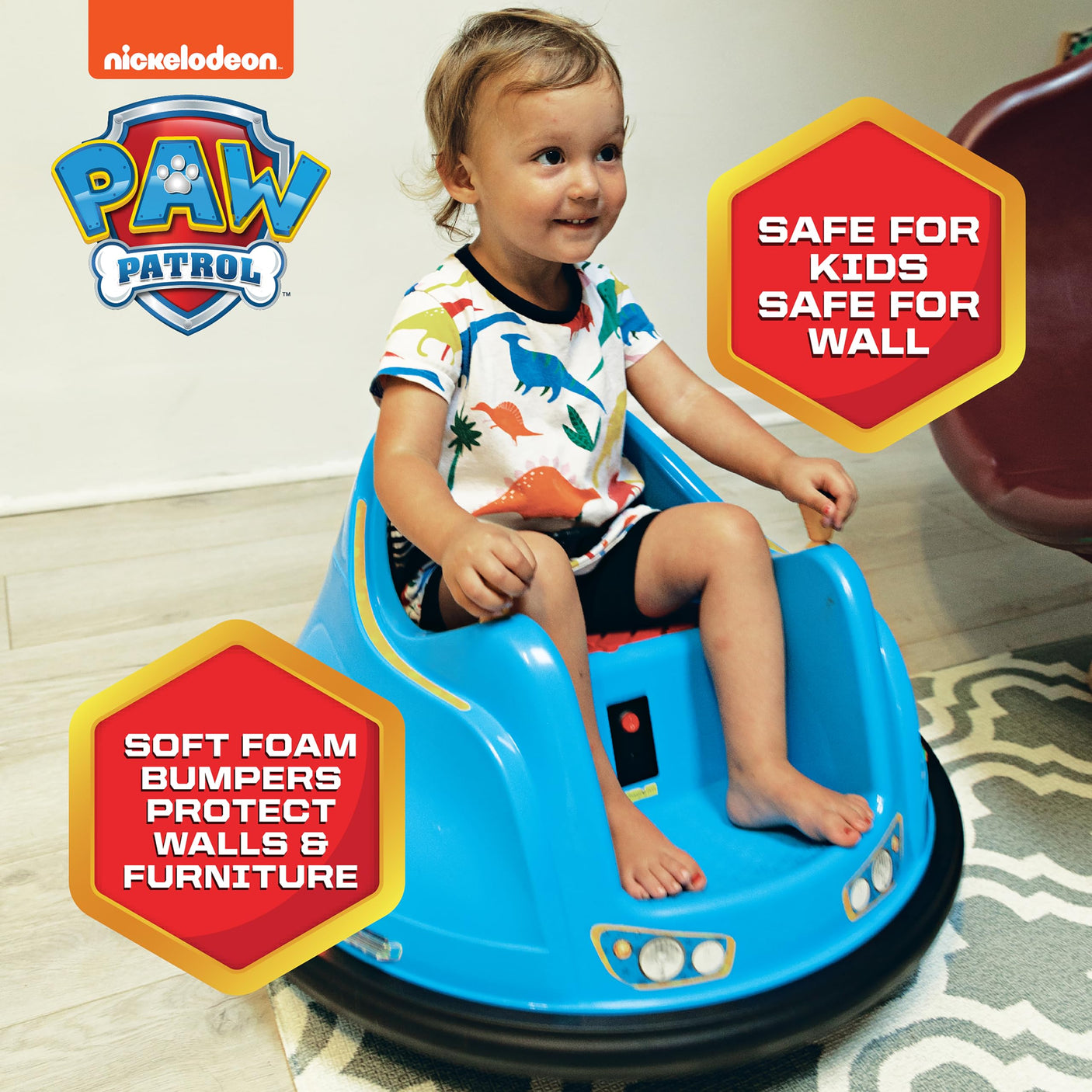 Flybar 6V Blue Glow Bumper Car for Kids – LED Ride-On Toy with 360° Spin, Rechargeable Battery, and Soft Rubber Bumpers – Safe Indoor Fun for Toddlers Ages 1.5+, Up to 66 lbs