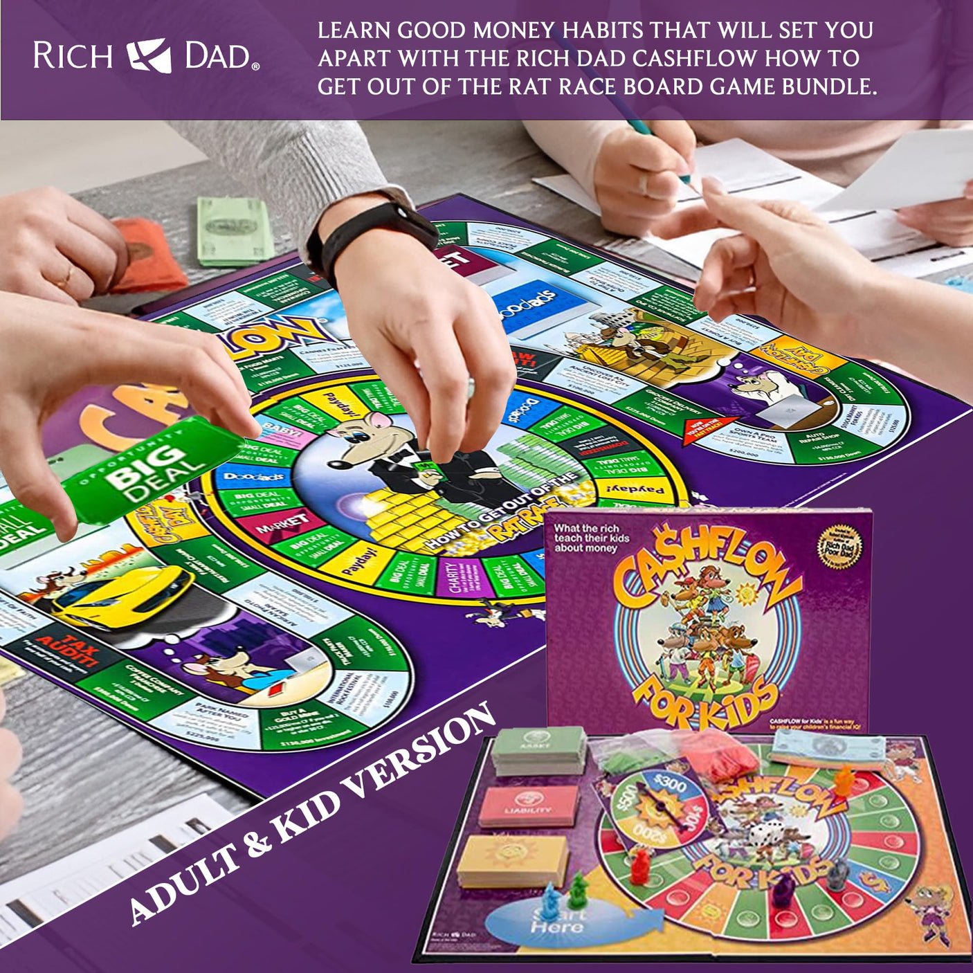 Rich Dad Cashflow Board Game for Kids, Children's Edition, Up to 6 Players, Ages 6+ - Fun and Educational Learning Games for Boys, Girls, and Family