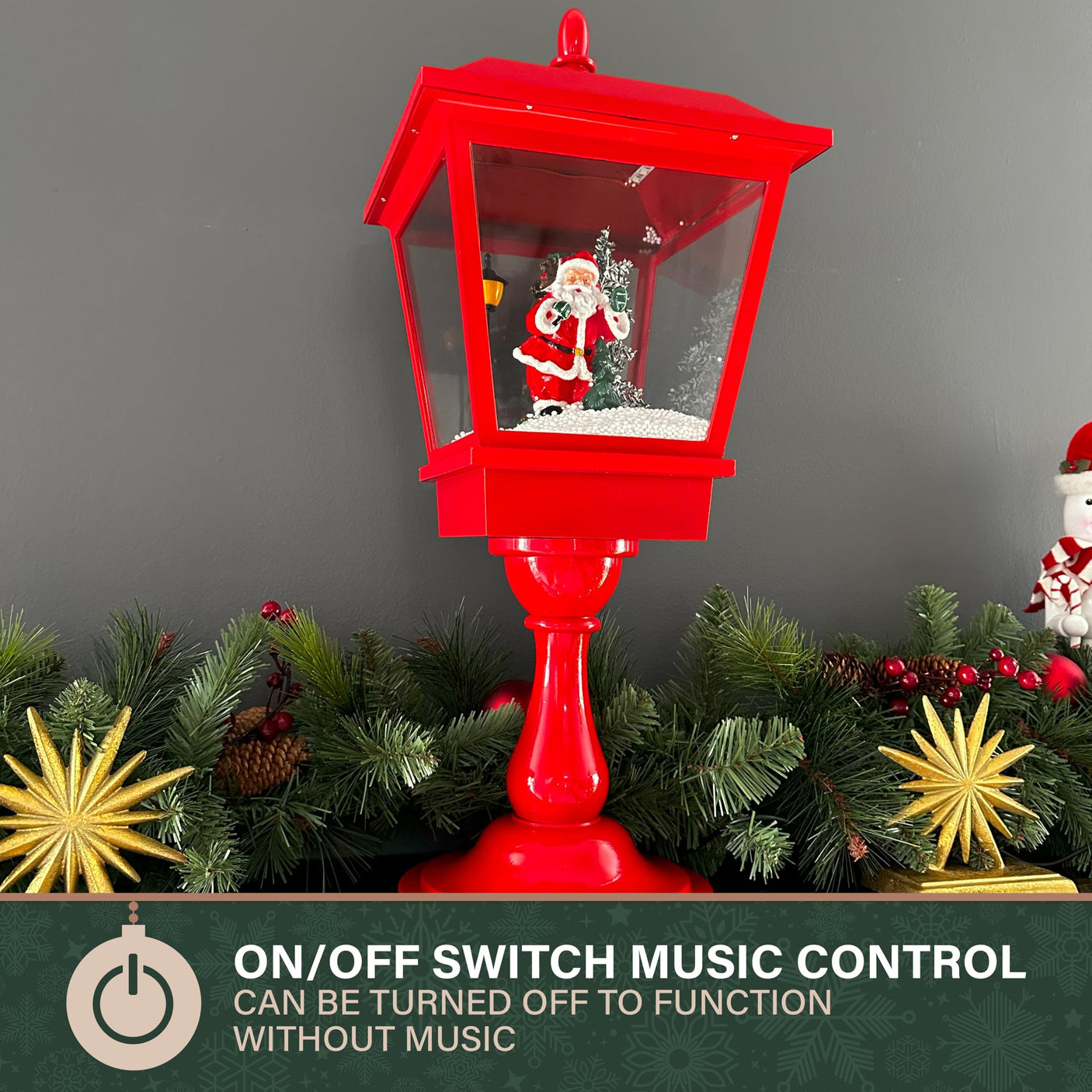 Fraser Hill Farm 29-in. Snowing Musical Christmas Tree with Warm White LED Lights, 25 Christmas Carols, Decorations, Star Topper, and Red Umbrella Base, Festive Xmas Decor for Foyer and Family Room