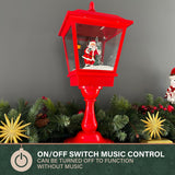Fraser Hill Farm 29-in. Snowing Musical Christmas Tree with Warm White LED Lights, 25 Christmas Carols, Decorations, Star Topper, and Red Umbrella Base, Festive Xmas Decor for Foyer and Family Room