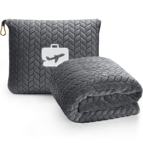 EverSnug Premium Travel Blanket Pillow - Soft 2 in 1 Airplane Blanket with Soft Bag Pillowcase, Hand Luggage Sleeve and Backpack Clip (Navy Blue)