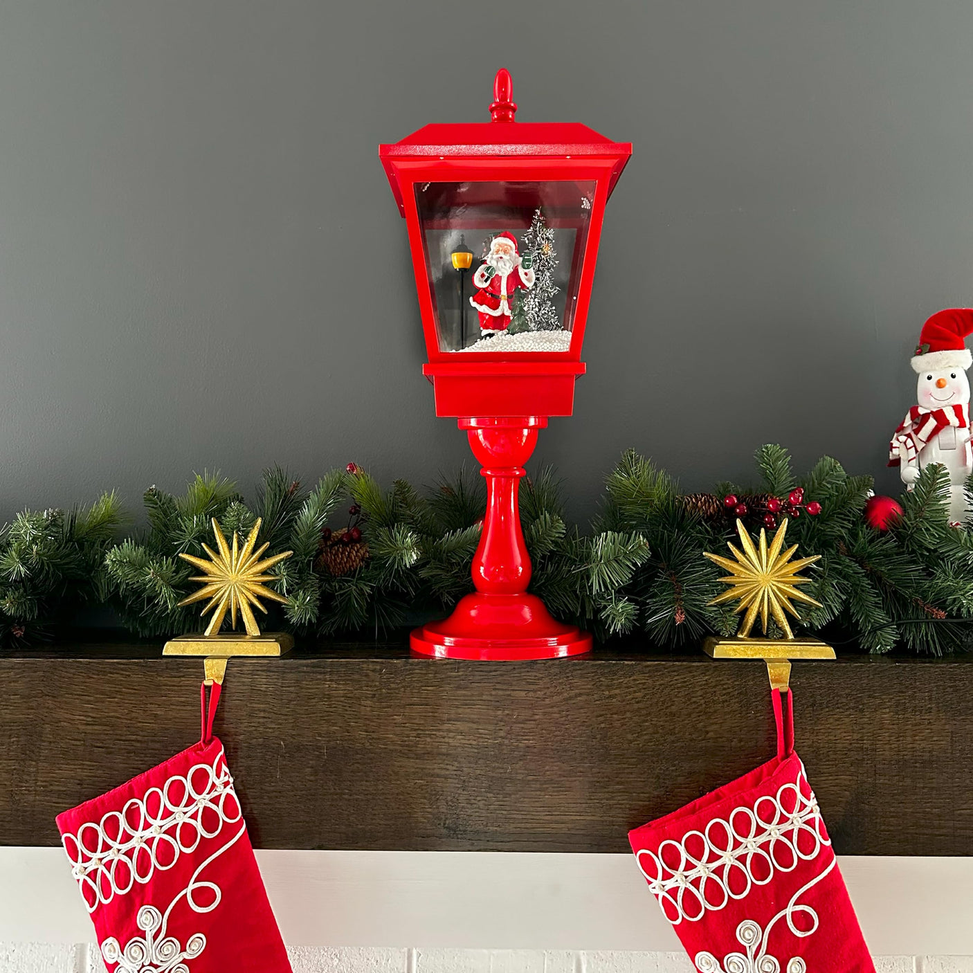 Fraser Hill Farm 29-in. Snowing Musical Christmas Tree with Warm White LED Lights, 25 Christmas Carols, Decorations, Star Topper, and Red Umbrella Base, Festive Xmas Decor for Foyer and Family Room