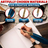Lagarto Secure Counter Pens - 11.4" Stainless Steel Red Antique Feather Quill Pen and Ink Set with Nib for Calligraphy Practice, Drawing & Signatures - Security Pens for Beginners and Enthusiast