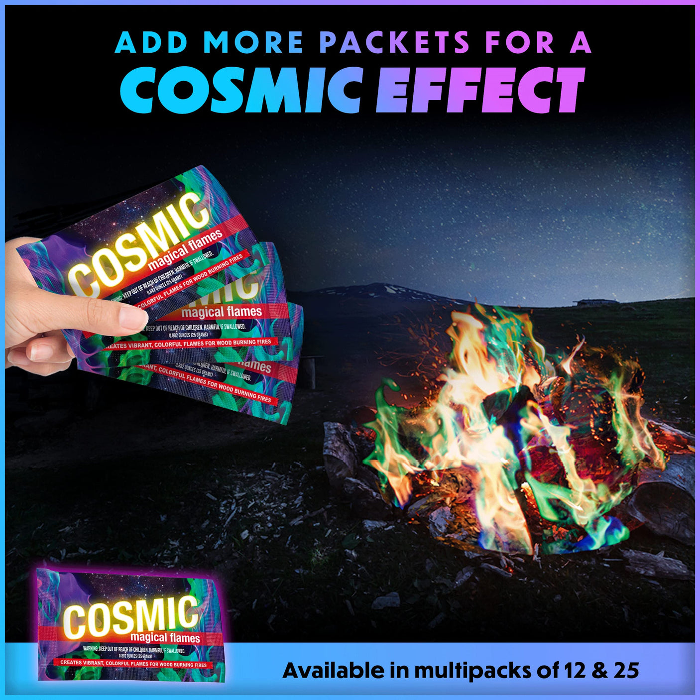 Magical Flames Fire Color Changing Packets for Fire Pit, Indoor/Outdoor Fireplace, Campfires, Bonfires - 25 Pack of Flame Color Changing Packets Camping Accessories