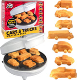 Car Mini Waffle Maker- Make 7 Different Race Cars Trucks & Automobile Vehicle Shaped Pancakes for Kids Adults- Electric Waffler Iron w Recipe Guide, NonStick Pan Cake Baker Machine- Fun Gift for Him