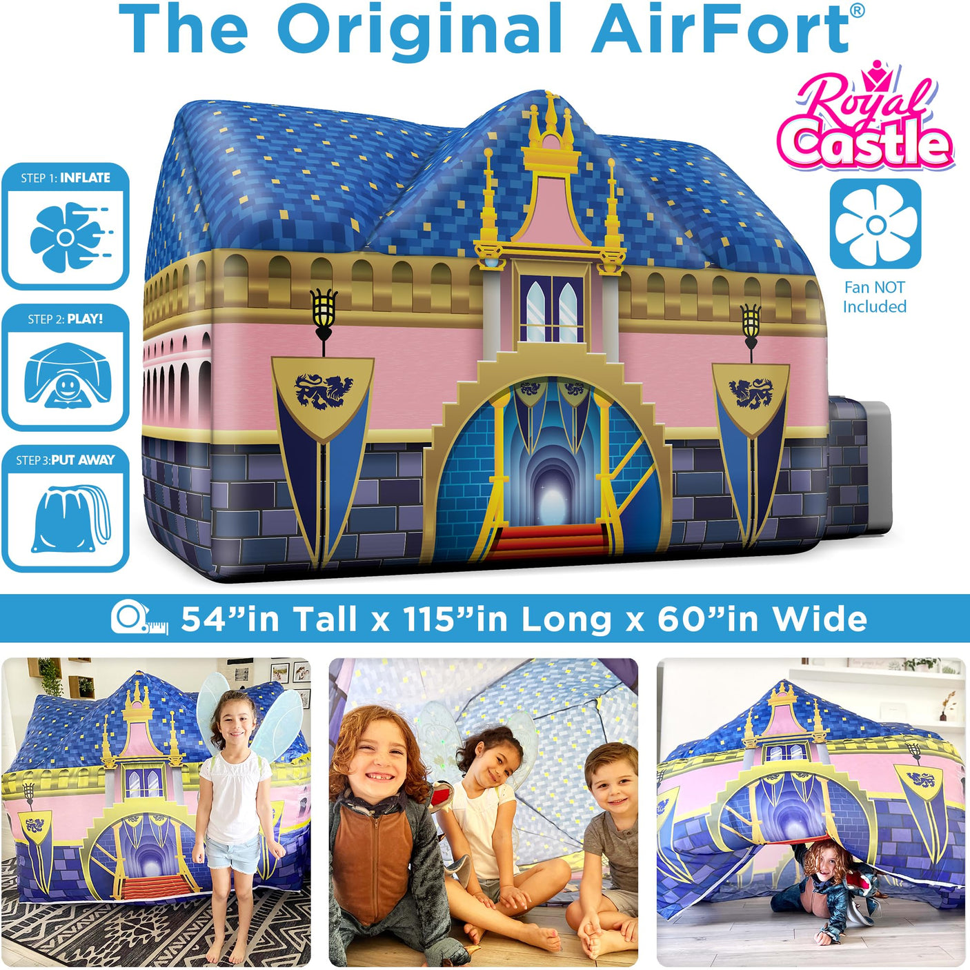 The Original Patented AirFort - Build A Fort in 30 Seconds, Inflatable Fort for Kids, Play Tent for 3-14 Years, A Playhouse Where Imagination Runs Wild, Fan not Included (Starry Night)