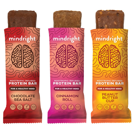 Mindright Superfood Vegan Protein Bar | Gluten Free, Non-Gmo, Low Sugar | Brain Food Snack to Enhance Mood, Energy, and Focus | Pack of 12 (Peanut Butter Cup)