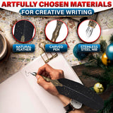 Lagarto Secure Counter Pens - 11.4" Stainless Steel Red Antique Feather Quill Pen and Ink Set with Nib for Calligraphy Practice, Drawing & Signatures - Security Pens for Beginners and Enthusiast