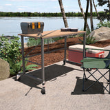 COSCO SmartFold Butcher Block Portable Workbench / Folding Utility Table (Hardwood Top, 700LB Total Weight Capacity, Locking Casters, Gray Steel Frame, 1 Pack)