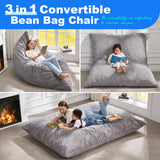 Hobestluk 3 in 1 Bean Bag Chair Giant Bean Bag Chairs Convertible Bean Bag Floor Cushion with Machine Washable Cover, Beanbag Chairs for Adult (Dark Grey)