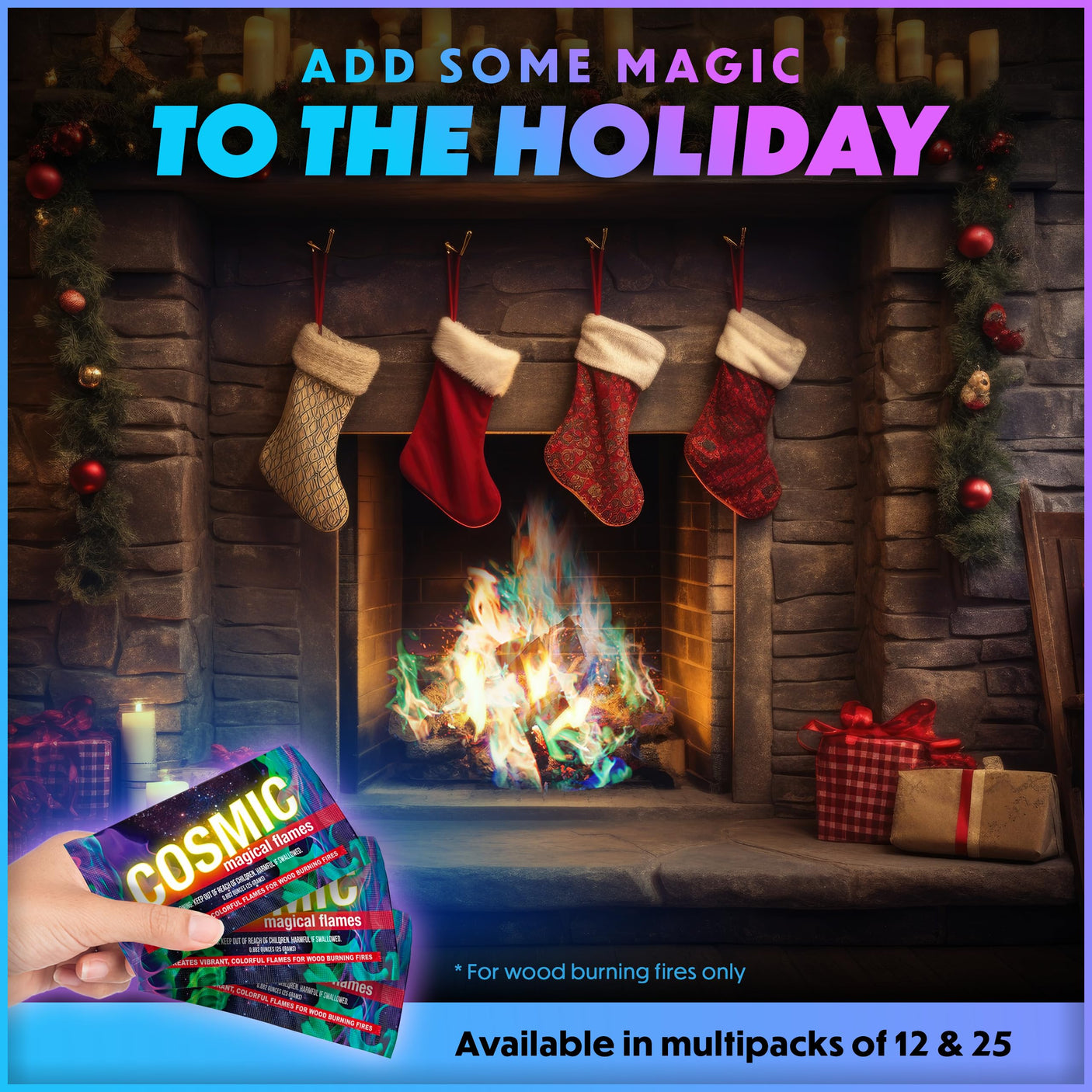 Magical Flames Fire Color Changing Packets for Fire Pit, Indoor/Outdoor Fireplace, Campfires, Bonfires - 25 Pack of Flame Color Changing Packets Camping Accessories