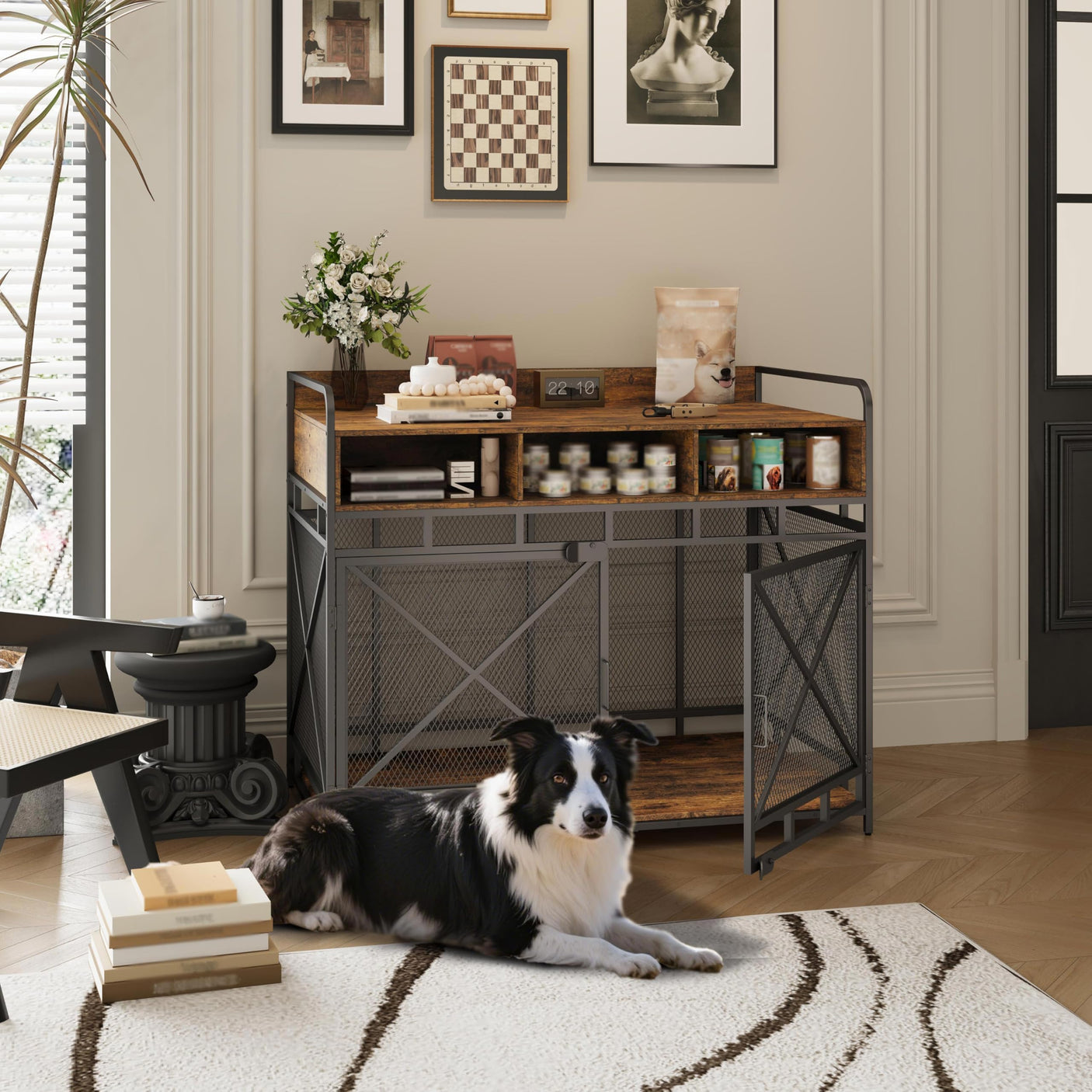 Dog Crate Furniture, 43 Inch Large Dog Kennel End Table with 3 Drawers, Heavy Duty Dog Crate for Large Dogs, Wooden Decorative XL Dog Cage Indoor 43.3" L x 27.6" W x 35.7" H (Rustic Brown)
