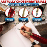 Lagarto Secure Counter Pens - 11.4" Stainless Steel Red Antique Feather Quill Pen and Ink Set with Nib for Calligraphy Practice, Drawing & Signatures - Security Pens for Beginners and Enthusiast