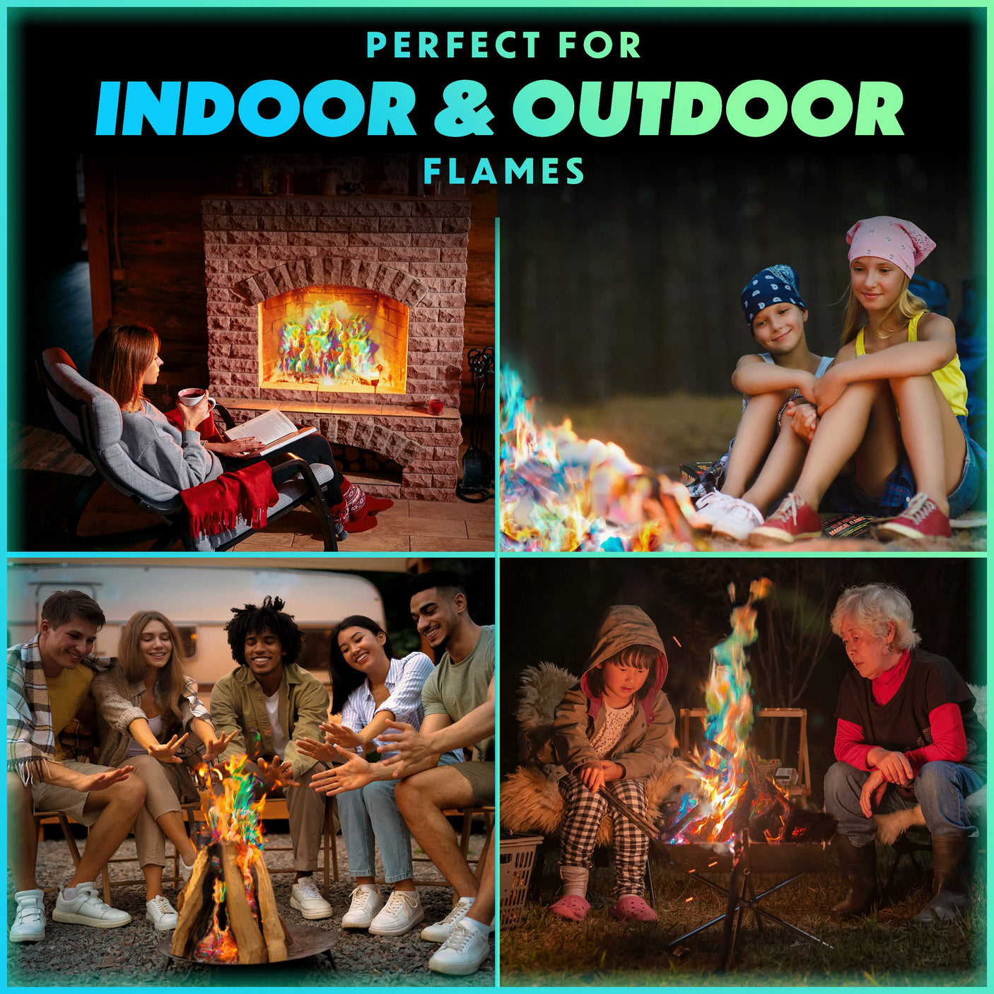 Magical Flames Fire Color Changing Packets for Fire Pit, Indoor/Outdoor Fireplace, Campfires, Bonfires - 25 Pack of Flame Color Changing Packets Camping Accessories