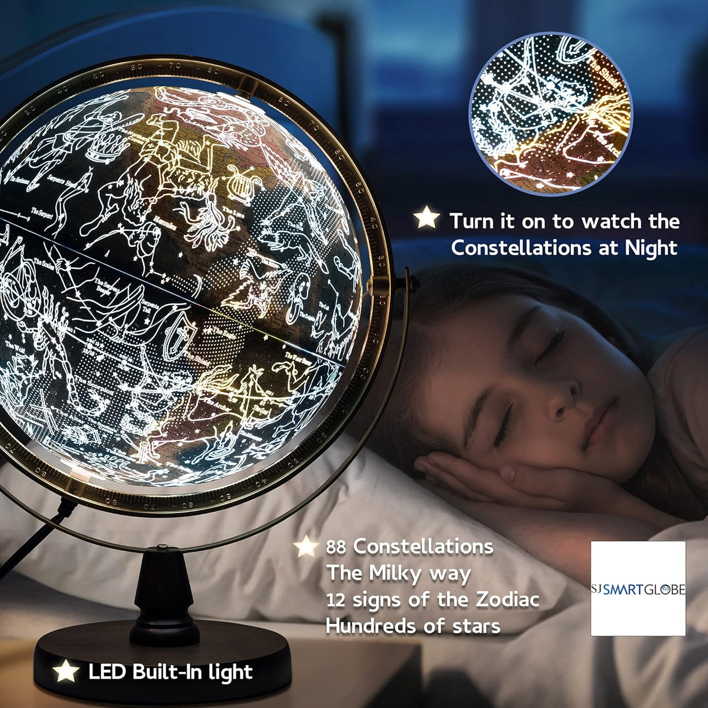 with Interactive APP & LED Illuminated Constellations at Night, US-Patented STEM education 10" World Globe with Detailed map