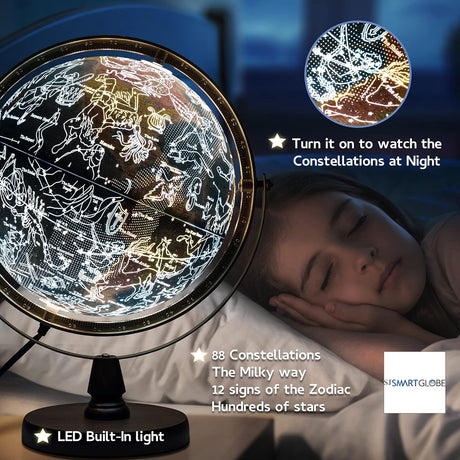 with Interactive APP & LED Illuminated Constellations at Night, US-Patented STEM education 10" World Globe with Detailed map