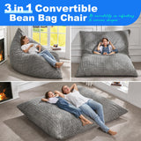 Hobestluk 3 in 1 Bean Bag Chair Giant Bean Bag Chairs Convertible Bean Bag Floor Cushion with Machine Washable Cover, Beanbag Chairs for Adult (Dark Grey)