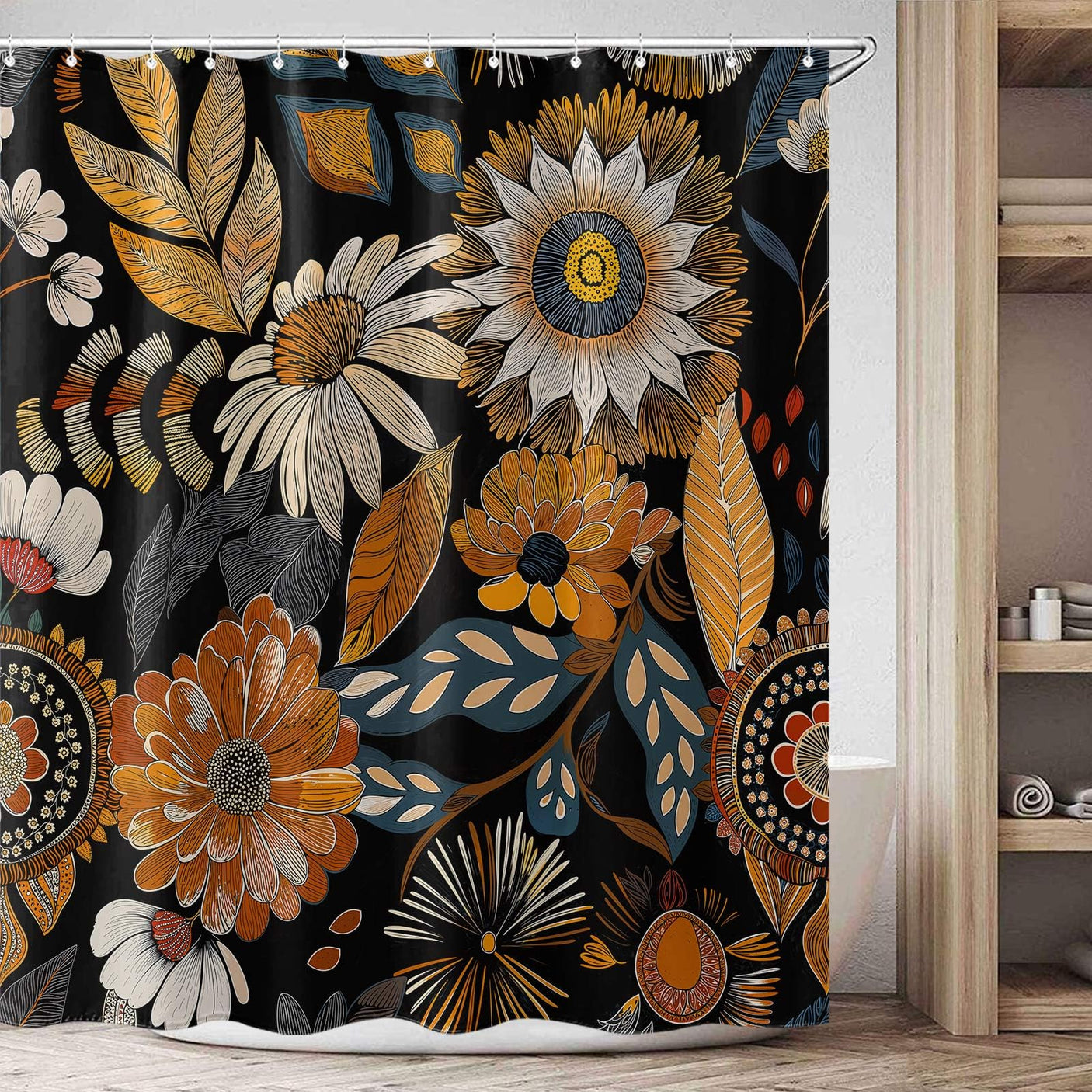Fowocu Funny Cat Shower Curtain Set Teal Blue Sea Ocean Waterproof Fabric Shower Curtains with Animal Octopus Starfish Turtle Anchor Fish Nautical Bathroom Decor (Blue, 72''×72'')