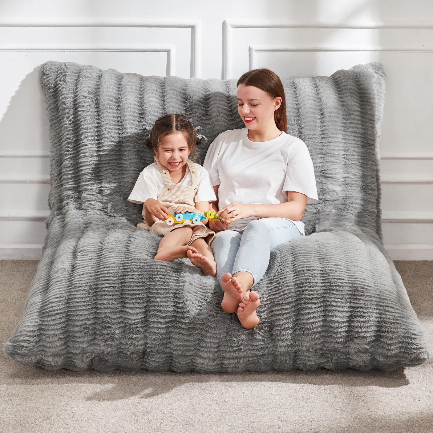 Hobestluk 3 in 1 Bean Bag Chair Giant Bean Bag Chairs Convertible Bean Bag Floor Cushion with Machine Washable Cover, Beanbag Chairs for Adult (Dark Grey)