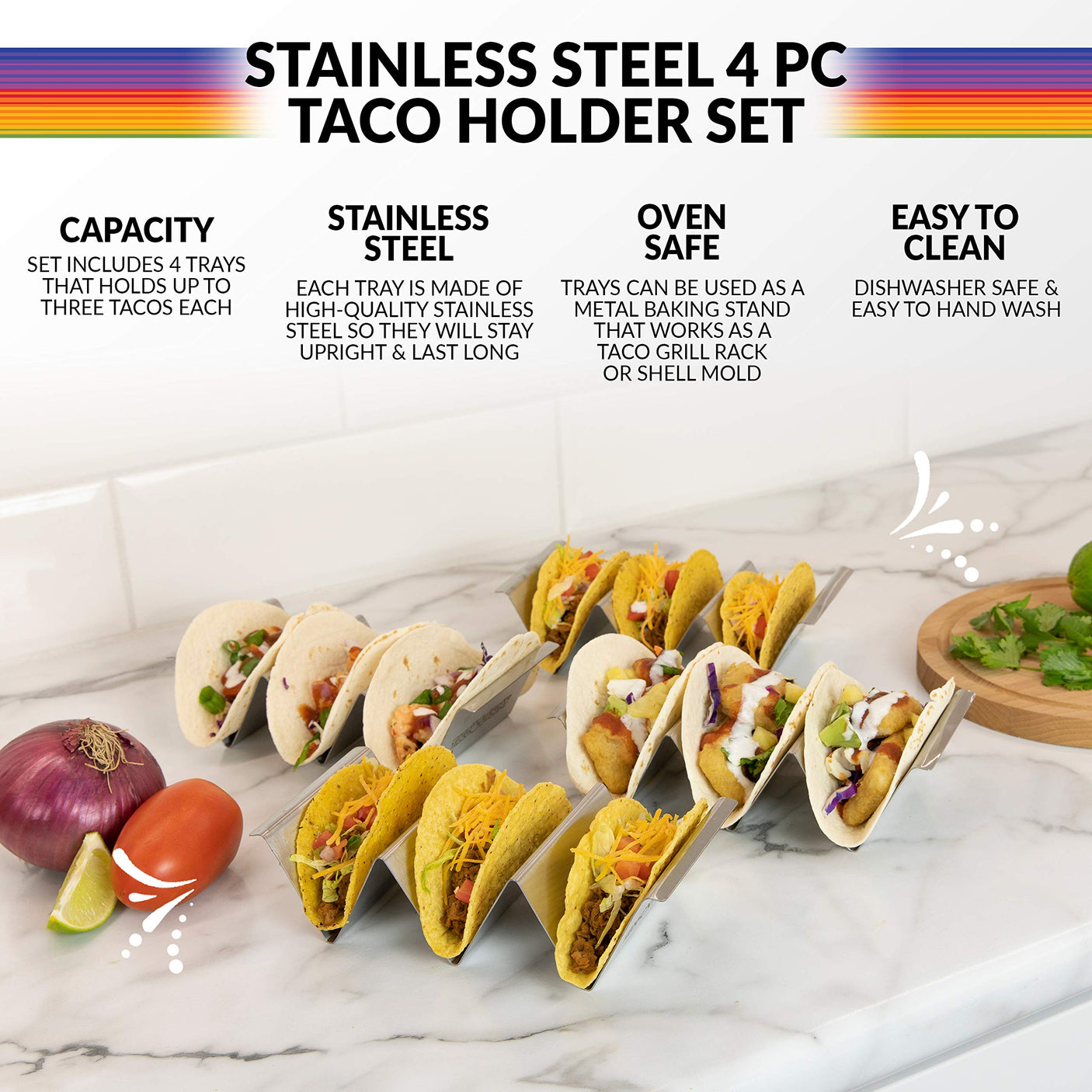 Nostalgia Taco Tuesday Heated Lazy Susan Taco Bar Serving Set for a Party with 4 Tortilla Holders, Fondue Pot for Burritos, Nachos, and Fajitas - 20 Oz. - Red