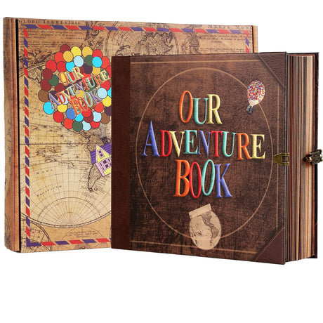 Scrapbook Photo Album,Our Adventure Book, Embossed Words Hard Cover Movie Up Travel Scrapbook for Anniversary, Wedding, Travelling, Baby Shower, etc (Adventure Book)