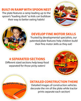 Constructive Eating Plate and Utensils Set - USA-Made Toddler Dinnerware with Divided Plates (Dinosaur)