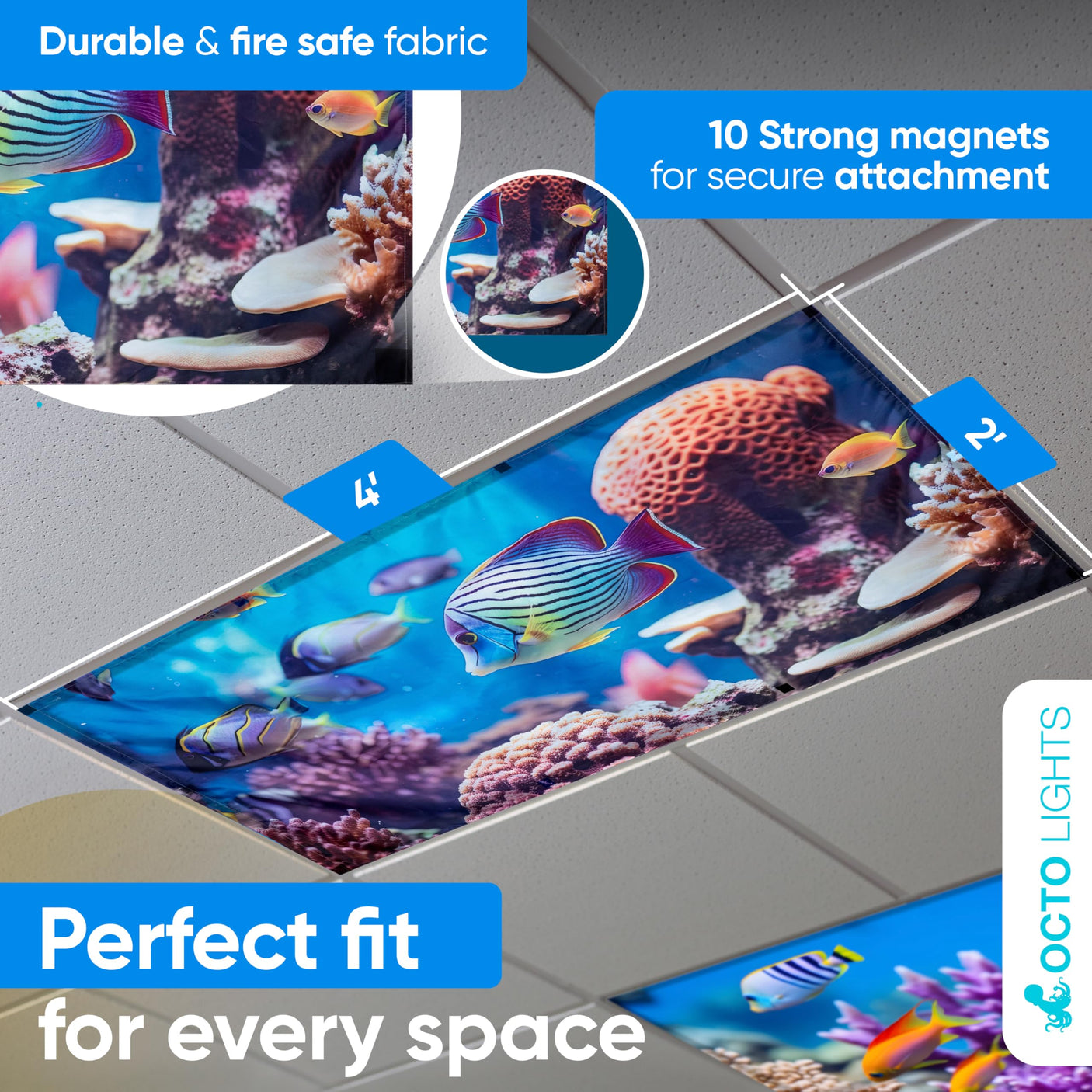 Magnetic Fluorescent Light Covers for Ceiling Lights - Astronomy Cover for Fluorescent & LED Fixture - Must Haves for Teacher Supplies - Classroom, Home, Office Decor - Shield Overhead Lighting