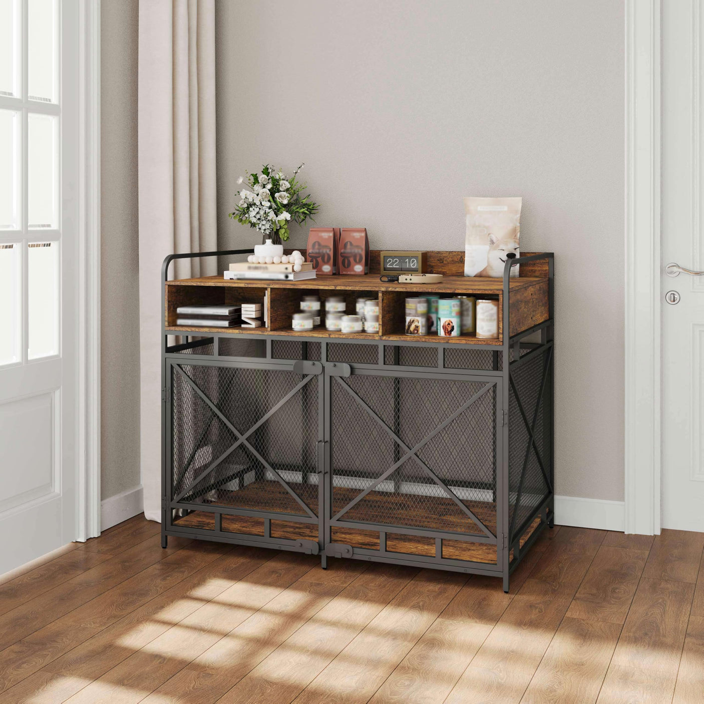 Dog Crate Furniture, 43 Inch Large Dog Kennel End Table with 3 Drawers, Heavy Duty Dog Crate for Large Dogs, Wooden Decorative XL Dog Cage Indoor 43.3" L x 27.6" W x 35.7" H (Rustic Brown)