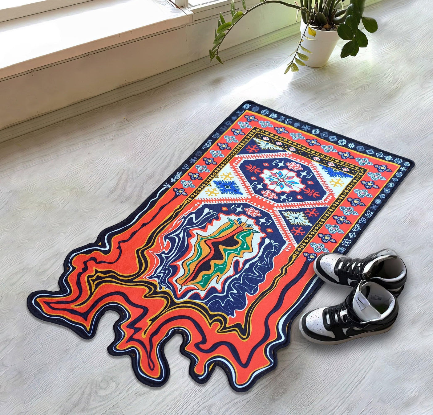Melting Rug 2x3 Oriental Design Melting Area Rug Machine Washable Traditional Carpet Nonslip Mat Scandinavian Melting Rug for Living Room Bedroom Kitchen Abstract Rug Fabric Surface