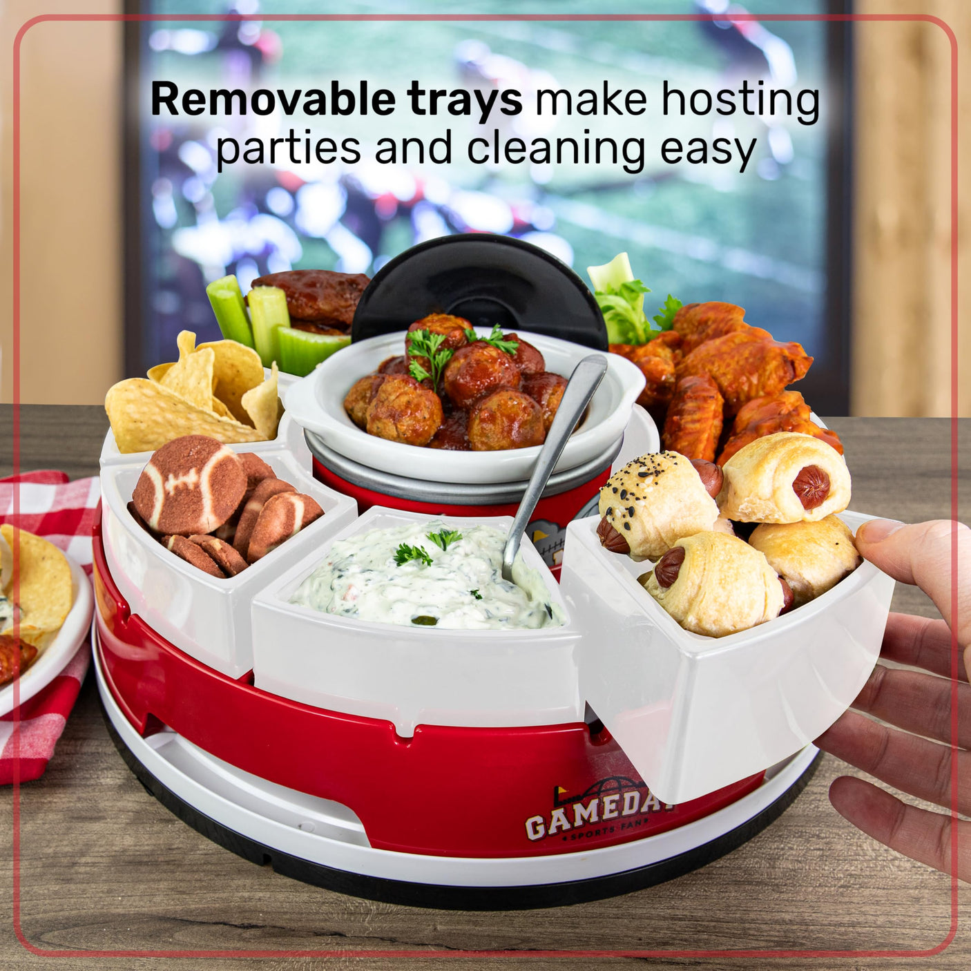 Nostalgia Taco Tuesday Heated Lazy Susan Taco Bar Serving Set for a Party with 4 Tortilla Holders, Fondue Pot for Burritos, Nachos, and Fajitas - 20 Oz. - Red