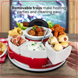 Nostalgia Taco Tuesday Heated Lazy Susan Taco Bar Serving Set for a Party with 4 Tortilla Holders, Fondue Pot for Burritos, Nachos, and Fajitas - 20 Oz. - Red
