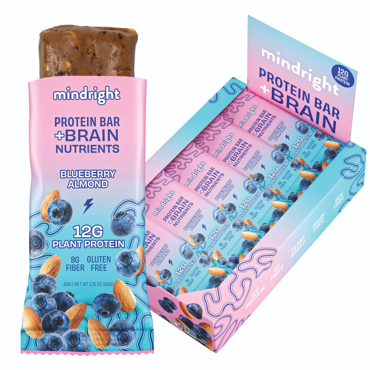 Mindright Superfood Vegan Protein Bar | Gluten Free, Non-Gmo, Low Sugar | Brain Food Snack to Enhance Mood, Energy, and Focus | Pack of 12 (Peanut Butter Cup)