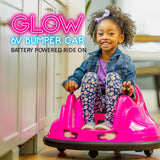 Flybar 6V Blue Glow Bumper Car for Kids – LED Ride-On Toy with 360° Spin, Rechargeable Battery, and Soft Rubber Bumpers – Safe Indoor Fun for Toddlers Ages 1.5+, Up to 66 lbs