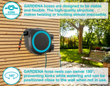 GARDENA 20505, 100' Retractable Garden Hose Reel with US Hose Threads - 100' x 1/2" hose, Automatic Retraction & Length Lock for Easy Watering. Heavy Duty Swivel Bracket 180°, Includes Nozzle.