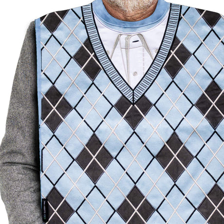 Adult Bibs for Men, Dress ‘n Dine™ Clothing Protectors for Eating, Senior Adult Bib Terry Cloth Crumb Catcher, Embroidered Design, Waterproof, Reusable, Washable (Blue Tie + Tuxedo) - Build Your Ideas