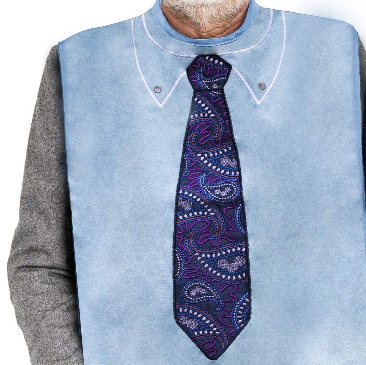 Adult Bibs for Men, Dress ‘n Dine™ Clothing Protectors for Eating, Senior Adult Bib Terry Cloth Crumb Catcher, Embroidered Design, Waterproof, Reusable, Washable (Blue Tie + Tuxedo) - Build Your Ideas