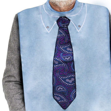 Adult Bibs for Men, Dress ‘n Dine™ Clothing Protectors for Eating, Senior Adult Bib Terry Cloth Crumb Catcher, Embroidered Design, Waterproof, Reusable, Washable (Blue Tie + Tuxedo) - Build Your Ideas