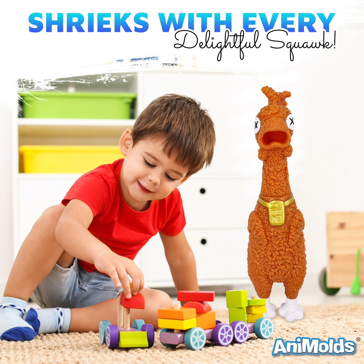 Animolds Hug Me Giant Rubber Chicken - Huge Stress Relief Screaming Chicken Toy | Screams Up to 45 Seconds - Novelty Gag and Prank Toys | Funny Toys Gifts for Christmas Stocking Stuffers for Kids Adult - Build Your Ideas