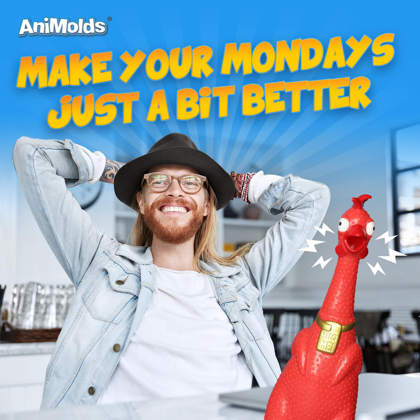 Animolds Hug Me Giant Rubber Chicken - Huge Stress Relief Screaming Chicken Toy | Screams Up to 45 Seconds - Novelty Gag and Prank Toys | Funny Toys Gifts for Christmas Stocking Stuffers for Kids Adult - Build Your Ideas