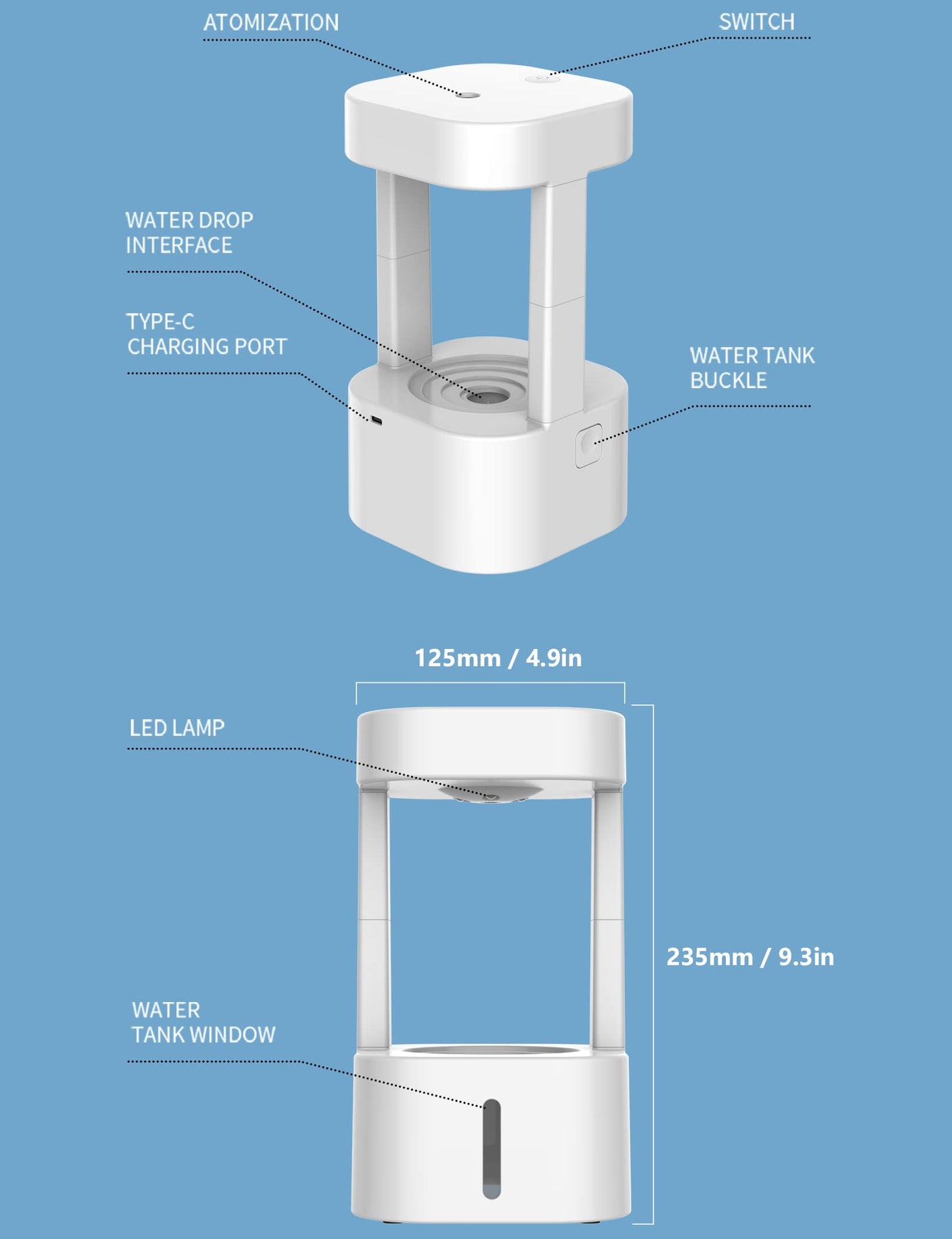 Anti Gravity Humidifier Water Drop Humidifier - Floating Water Machine Levitating Water Tabletop Fountain Hydra Lamp Small Humidifier Antigravity Humidifier Novelty Gifts - Build Your Ideas